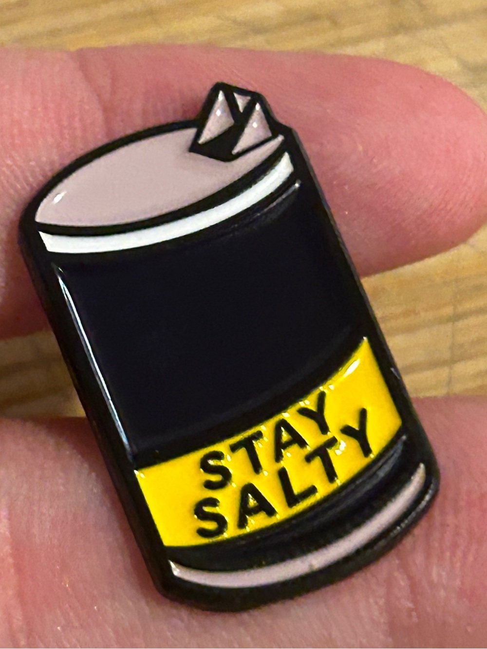 NEW “Stay Salty” Enamel Pin Morton Salt Umbrella Logo Blue Yellow Funny Cute